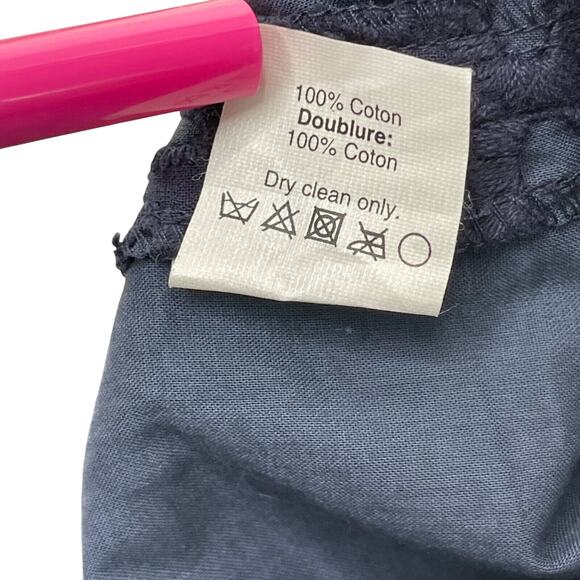 J Crew Factory Mini Skirt Womens 8 Navy Blue Eyelet Cotton Lined Straight 45712 - Picture 6 of 8